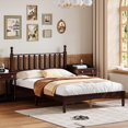 thumbnail image 3 of Jingyu Full Size Wood Platform Bed with Gourd Shaped Headboard, Retro Style Wooden Bed Frame with Slat Support, No Box Spring Required, Classic Platform Bed for Bedroom, Walnut Finish, 3 of 18