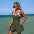 thumbnail image 4 of Ounisa Combinaison de Bain Modeste avec Poches, Robe de Maillot à Encolure Carrée avec Contrôle du Ventre, Maillot de Bain une Pièce à Blocs de Couleur, 4 of 7
