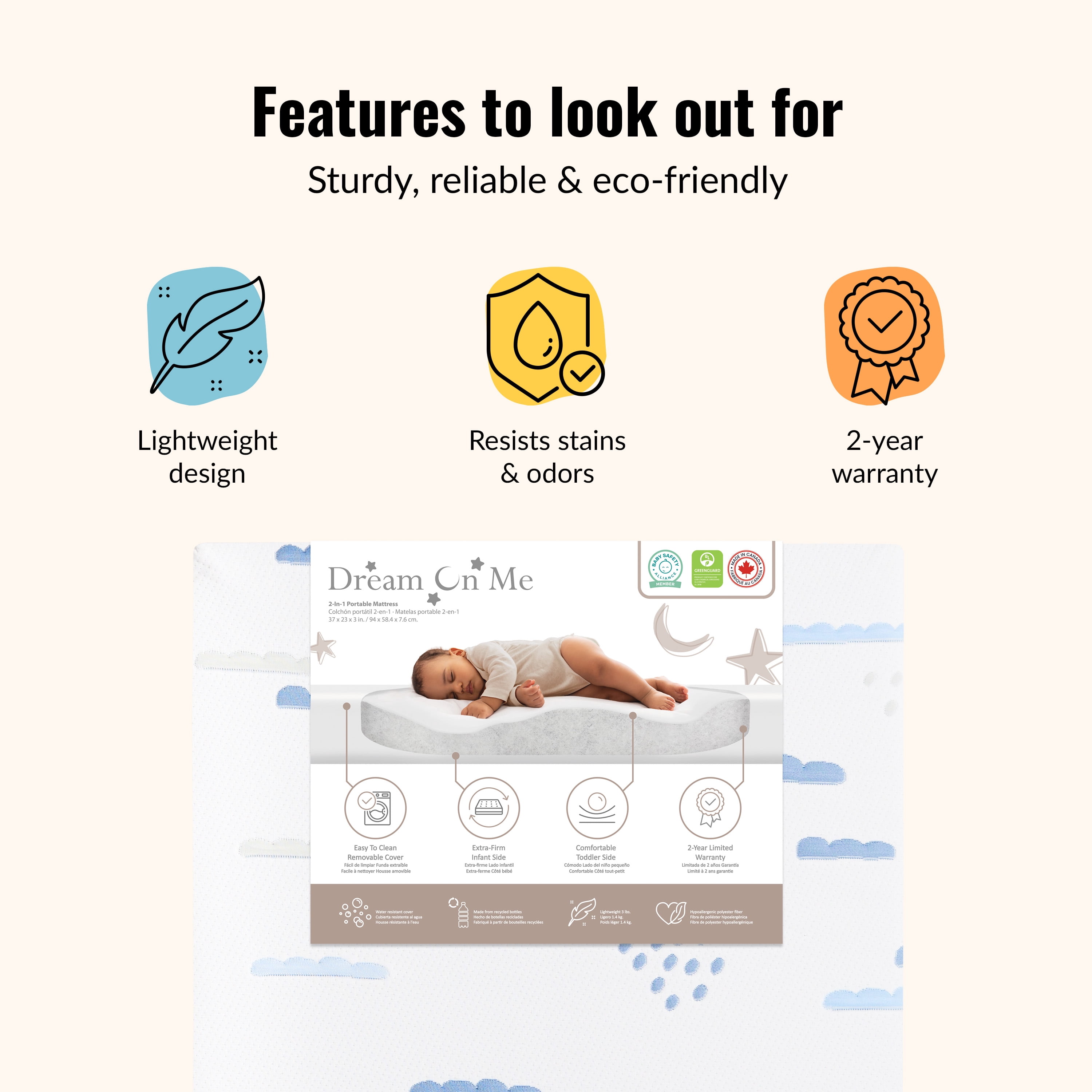 Dream On Me Rest EZ 2 in 1 Portable Crib Mattress