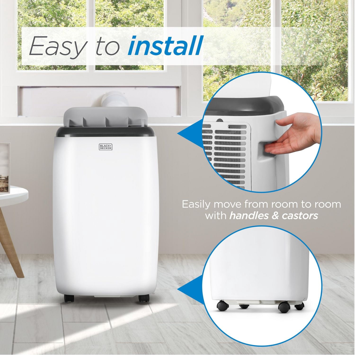 Climatiseur portatif BLACK+DECKER 8 000 BTU ASHRAE 128, 150 pi² Pi, 5 000 BTU SACC/CEC avec télécommande, blanc