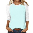 thumbnail image 2 of Birdeem T-Shirt Mode Femme Patchwork Imprimé Bloc de Couleur Manches 3/4 Blouse Col Rond Hauts Décontractés, 2 of 12