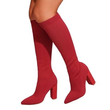 Womens Knee High Boots 2025 Fashion Knit Slip on Socks Pointed Toe High Heeled Winter Fall Tall Dress Boots