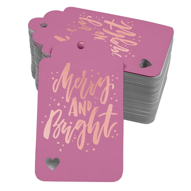 Inkdotpot Rose Gold Foil Paper Hang Tags Merry And Bright Christmas Favor Tags 100 Pieces