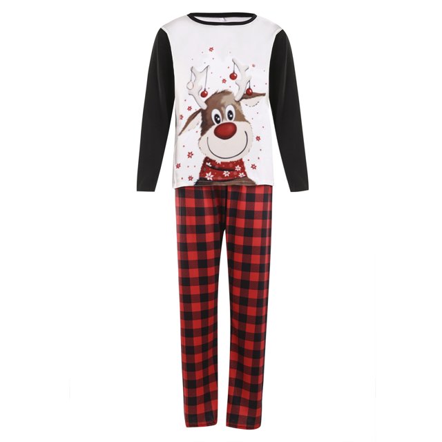 Faithtur Christmas Elk Hauts Raglan et Pantalons à Carreaux Pyjamas Parent-Enfant