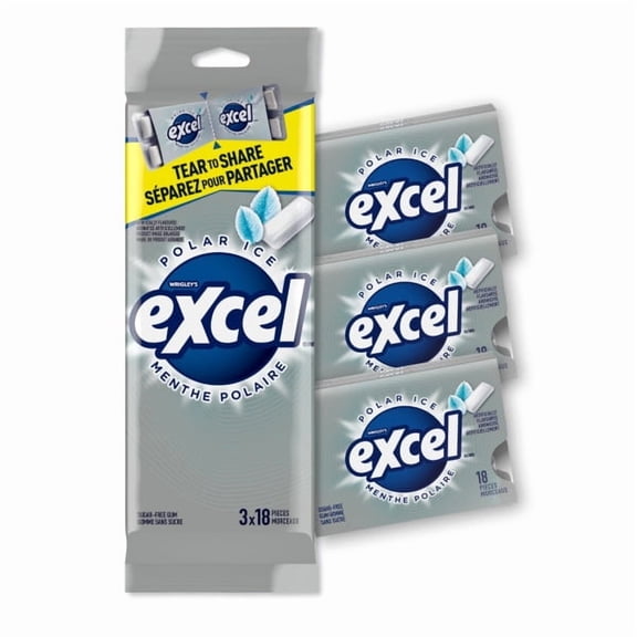 EXCEL, Polar Ice Flavoured Sugar Free Chewing Gum, 18 Pieces, 3 packs