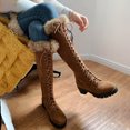 thumbnail image 1 of Autumn And Winter Rabbit Women's Boots Cross Lace Mid-heel Side Zipper High Boots Cotton Boots, 1 of 9