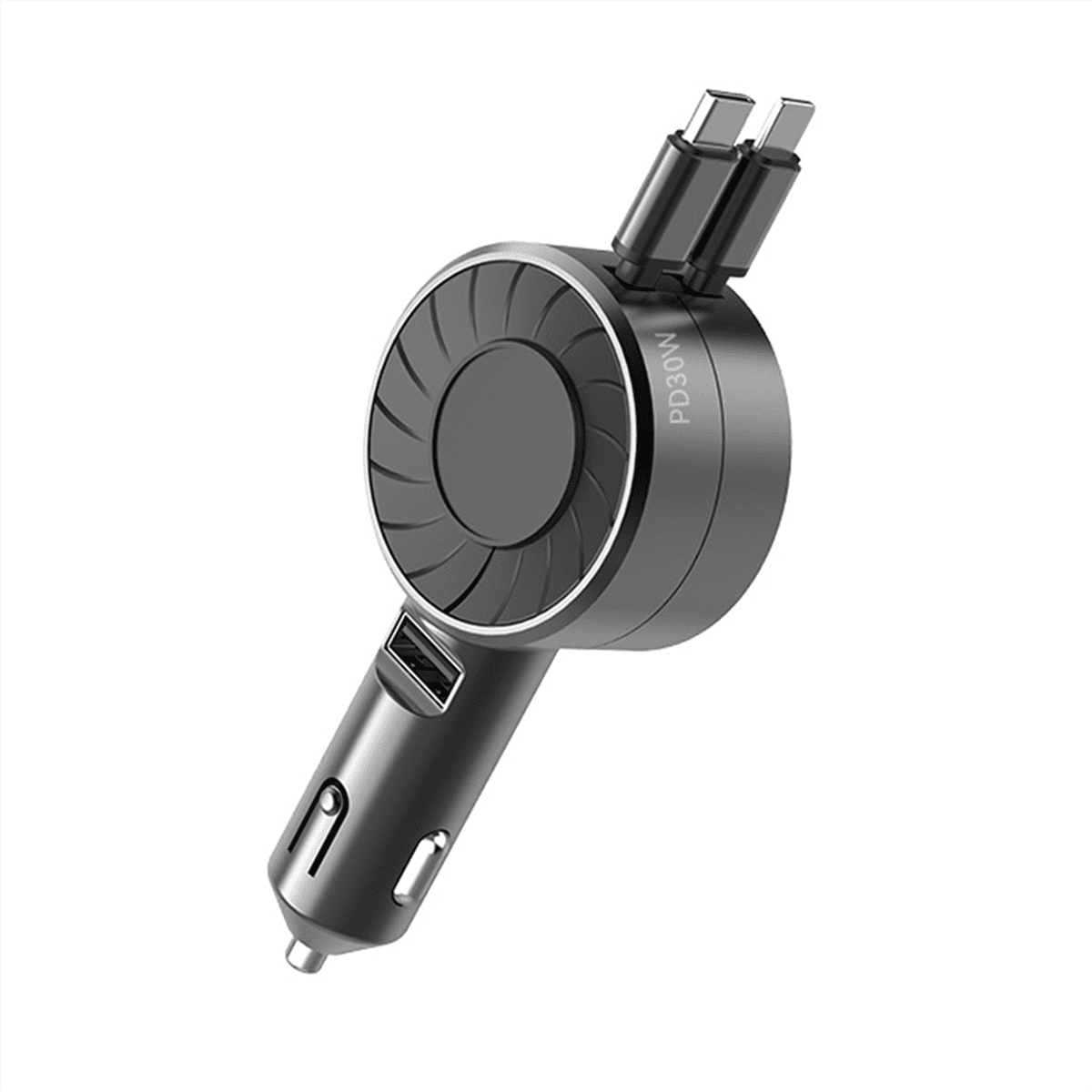 PD30W Retractable Car Charger, 3 in 1 Fast Car Charger, 2 Retractable Cables Car Charger Adapter