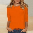 thumbnail image 2 of DENGDENG Hauts pour Femmes Chic Décontracté Manches 3/4 Col Rond T-Shirts Amples d'Été Tunique au Coude Hauts de Bureau Chemises Trois Quarts en Liquidation {1111} avec Poche Orange m, 2 of 9