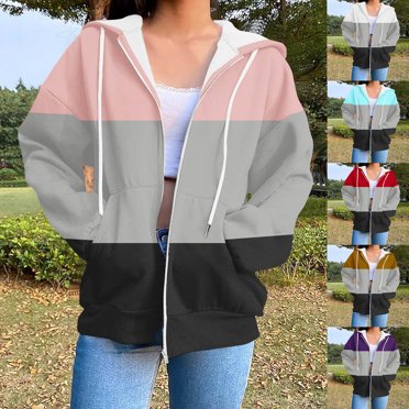 Meichang Chandail à Capuchon Surdimensionné pour Femmes, Chandails Tendance à Blocs de Couleur en Molleton, Épaules Tombantes, Manches Longues, Chandail à Capuchon avec Poches, Coupe Ample, Veste Manteau à Capuchon