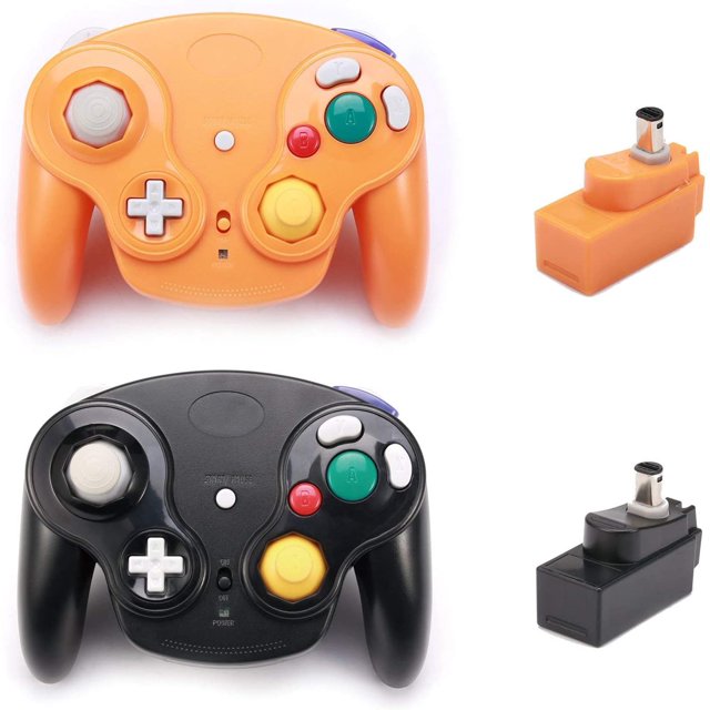 BAMAIA Manette Sans Fil 2.4G Classique avec Adaptateur Récepteur, Compatible avec pour Wii Gamecube NGC GC (Noir et Orange)