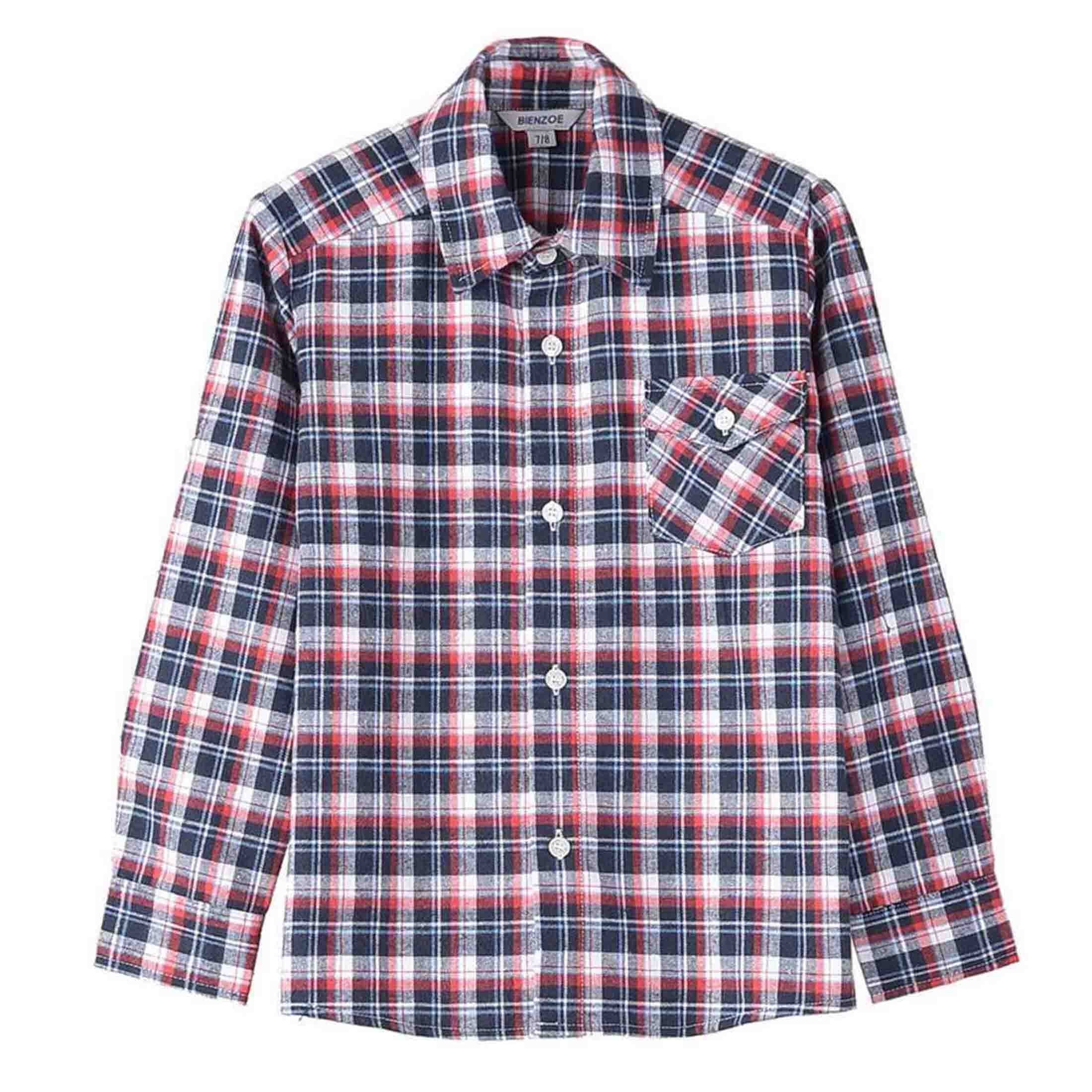 Bienzoe Chemise à Carreaux à Manches Longues en Flanelle à Boutons pour Garçon Rouge 5/6
