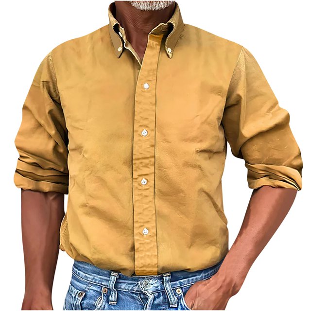 RXIRUCGD Chemise Blouse à Manches Longues pour Homme à Col Rabattu, Jaune, Taille : M