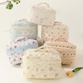 thumbnail image 4 of Homerr Trousse de Maquillage à Imprimé Floral en Coton, Grande Capacité, Fermeture Éclair, Poignée Douce, 4 of 6