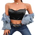 thumbnail image 2 of Women Solid Color Sleeveless Tank Tops with Chain Strap Low-cut Padded Cropped T Shirt Tanks Tops Red L, 2 of 8