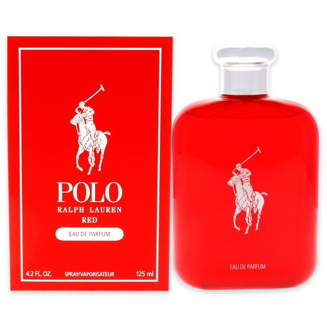 Polo Red par Ralph Lauren pour Hommes - Vaporisateur EDP 4,2 oz. une Bouteille en Verre Rouge Audacieuse avec un Bouchon Argenté, Mettant en Vedette le logo Emblématique de Joueur de Polo Ralph Lauren. l'Emballage Comprend une Boîte Rouge Assortie avec des accents Blancs et des Détails de Marque. Idéal comme fragrance pour Hommes avec Gingembre Chaud, Sauge Aromatique et Bois Naturels.