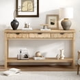 thumbnail image 2 of NEW 60'' Fir Veneer Entryway Table with Honeycomb-patterned Fronts,Modern Stylish Console Table with 3 Drawers and Solid Fir legs,Suitable for Living Room,Entryway, Hallway, Study, Foyer, 2 of 9