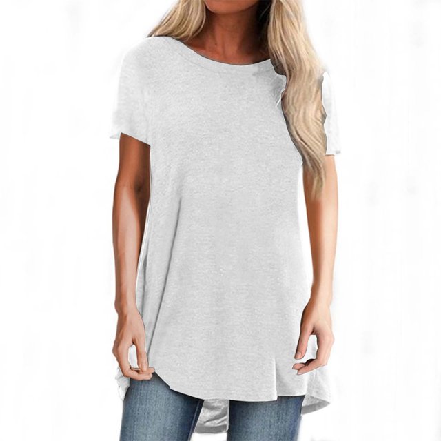 JIRNDf Chemises pour Femmes Hauts Mode Été Tendance Grande Taille Col Rond Manches Courtes Longues Tuniques Décontractées Blouse Blanche m