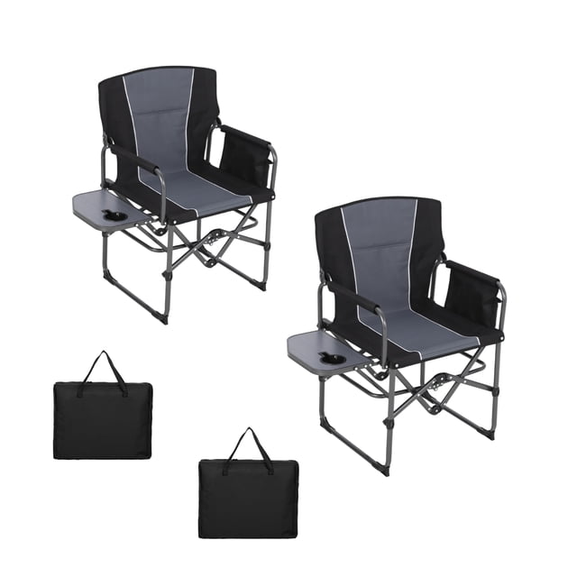 Lot de 2 Chaises de Camping Pliantes Robustes pour Réalisateur, Chaise de Pelouse Pliante Portable pour Adultes avec Table d'Appoint, Siège Extérieur Léger pour Plage, Pêche, Jardin, Terrasse, VR