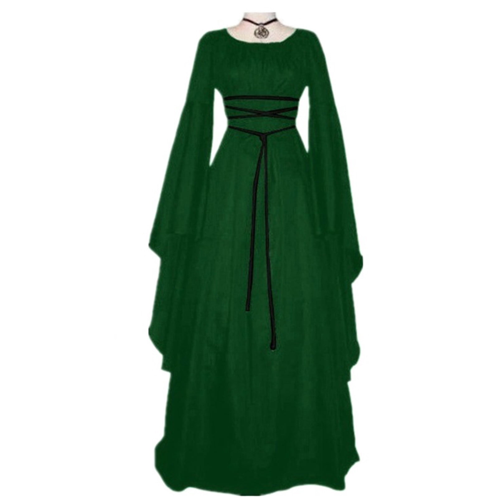 LOVZFMLL Costume Renaissance pour Femme Médiéval en Velours Taille Ajustée Longues Robes Manches Évasées Fluide Élégante Robe Maxi Halloween Cosplay