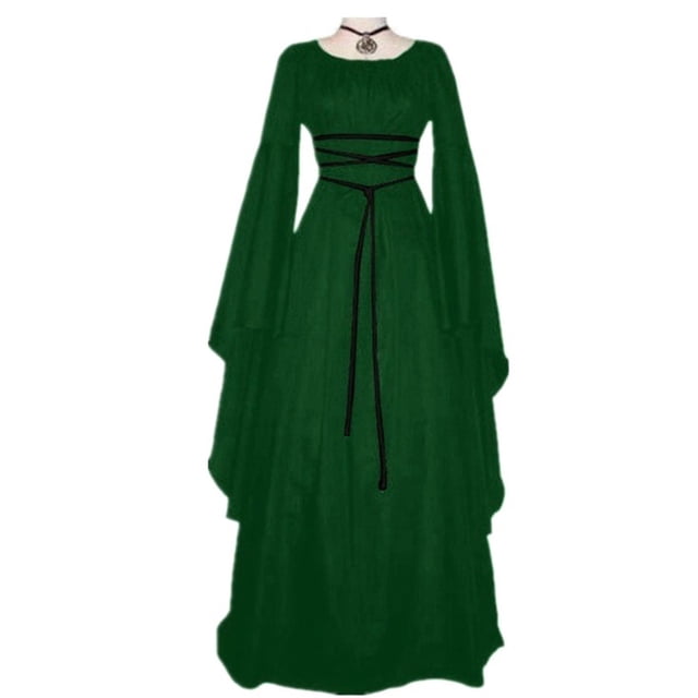 LOVZFMLL Costume Renaissance pour Femme Médiéval en Velours Taille Ajustée Longues Robes Manches Évasées Fluide Élégante Robe Maxi Halloween Cosplay
