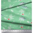 thumbnail image 3 of Soimoi Green Rayon Fabric Palm Tree & Sunset Beach Printed Fabric 1 Yard 56 Inch Wide, 3 of 3