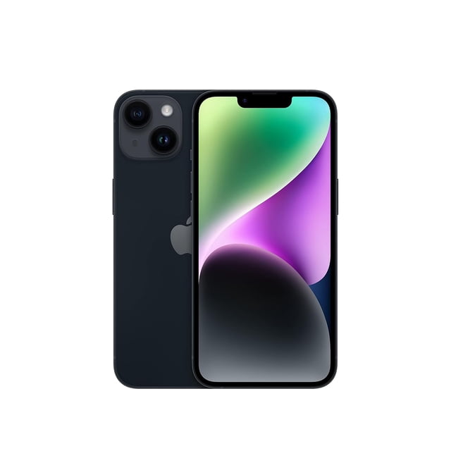 Apple iPhone 14 Remis à Neuf – Téléphone Intelligent 128 Go Couleur Minuit, Illustré à l'Avant et à l'Arrière. Doté d'Un Écran Super Retina XDR de 6,1 Pouces, de Deux Caméras 12MP, d'Une Puce A15 Bionic et de la Prise en Charge MagSafe. Remis à Neuf en État Correct avec Port visible, Déverrouillé pour une Utilisation sur les Réseaux Canadiens.
