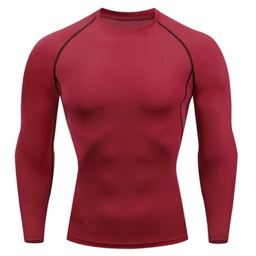 Hontri T-Shirts pour Hommes T-Shirts D\'entraînement Physique pour Hommes à Manches Longues T-Shirt de Course Sportif pour Hommes Thermique Musculaire Athlétique de Gym Vêtements de Compression Rouge TTG