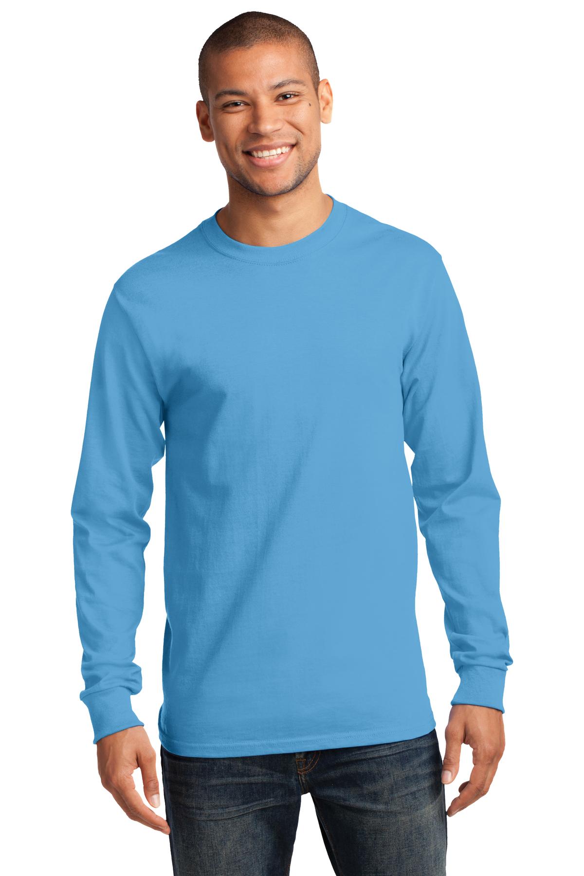 Port & Company Long Sleeve Essential T-Shirt. Aquatic Blue. 2XL.