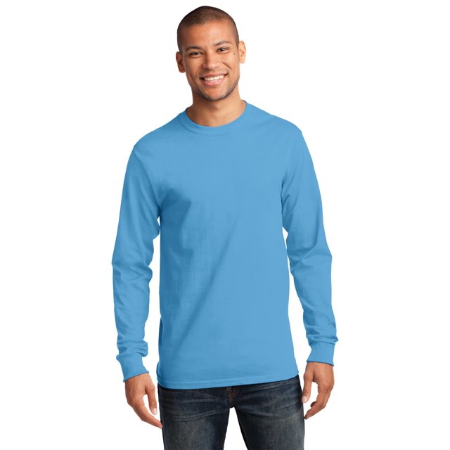 Port & Company Long Sleeve Essential T-Shirt. Aquatic Blue. 2XL.