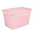 thumbnail image 1 of Sterilite 114 Liter Tote, Large Plastic Storage Bin with Snap-on Lid, Stackable, Pink, 1 of 6
