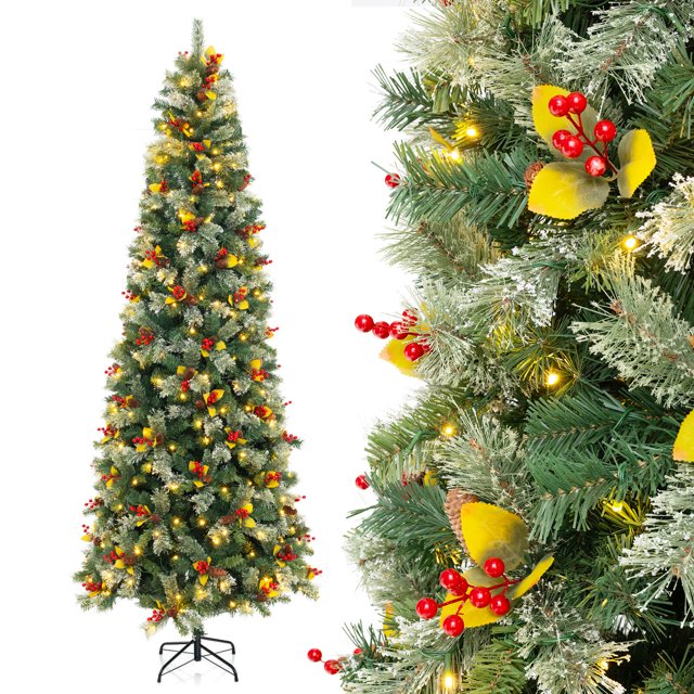 Costway 9 FT Artificial Xmas Tree with 1416 Branch Tips 560 Warm White LED Lights