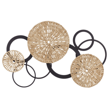 Bouclair Natural & Black Rattan and Metal Circles Wall Art
