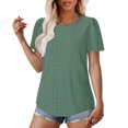 thumbnail image 3 of Timegard Eyelet Tops for Women Scoop Neck Ruched Short Sleeve Loose Summer Beach Casual Comfy Top tee, 3 of 7
