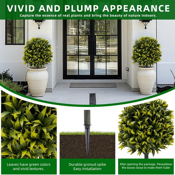 Lifelike Set of 2 Artificial Topiary Trees – Faux Willow Plants with Iron Stakes, No-Maintenance Evergreen Decor for Outdoor Porch, Garden, Balcony – Realistic PE Leaves