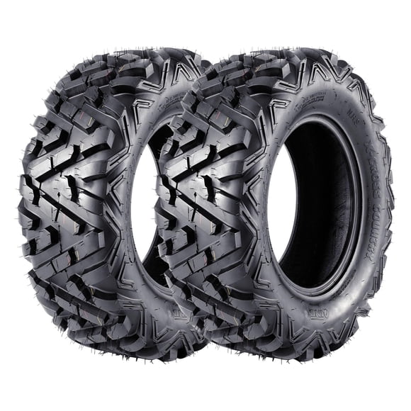 Ensemble de 2 / 25x8-12 Pneus 6PR QD518 Sans Chambre pour VTT UTV, Bande de Roulement Tout-Terrain de 20 mm de Profondeur pour Boue, Sable, Gravier et Sentier, Pneus de Remplacement pour Véhicules Tout-Terrain, Côte à Côte, Jante de 12 Pouces