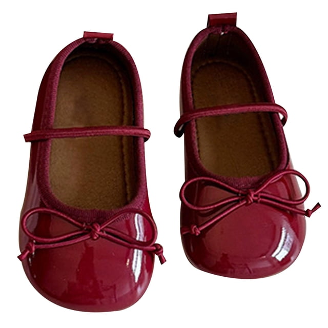 MIASHUI Ballerines Plates pour Tout-Petites Filles, Mary Janes pour Enfants, Chaussures de Robe d'Uniforme Scolaire, Rouge, 4,5-5 Ans