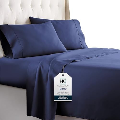 Twin Sheets Set, 3 pc Bed Sheets & Pillowcase Set - Machine Washable for Easy Care - Soft & Breathable All Season Microfiber Sheets with Deep Pockets - Navy