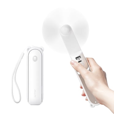 JISULIFE Handheld Fan with 4500 mAh Powerbank, Pocket Personal Fan, Enhanced Airflow, Rechargeable Quiet Mini Fan-White