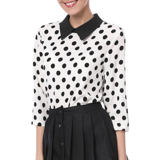 INSPIRE CHIC Blouse à Col Peter Pan Contrastant pour Femmes, Rentrée Scolaire, Manches 3/4, Chemises, S Blanc