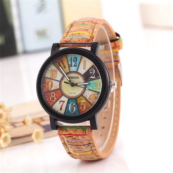 RKSTN Watches for Women Vintage Quartz Watches ForWith Multicolour Pattern Leather Watchband Casual Bracelet Watch Wonderful Gift Watches
