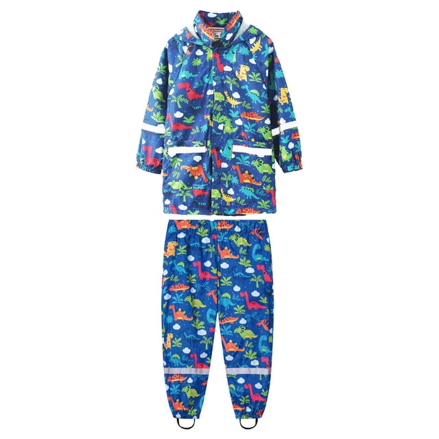 MIASHUI Manteau de Pluie Imperméable à Capuche pour Tout-Petits Garçons Filles, Veste + Pantalon, Bleu Foncé, 8 Ans