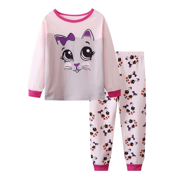 Zecgelong Toddler Baby Girls Pajamas Kids 2 Piece Pj's Long Sleeve Cartoon Animals Sleepwear Clothes Set Outfits Size 3-4 Years
