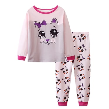 Hiiyo Ensembles de Pyjama 2 Pcs pour Tout-Petites Filles Imprimé Chat T-Shirt à Manches Longues Pantalon Vêtements de Nuit Vêtements d'Intérieur