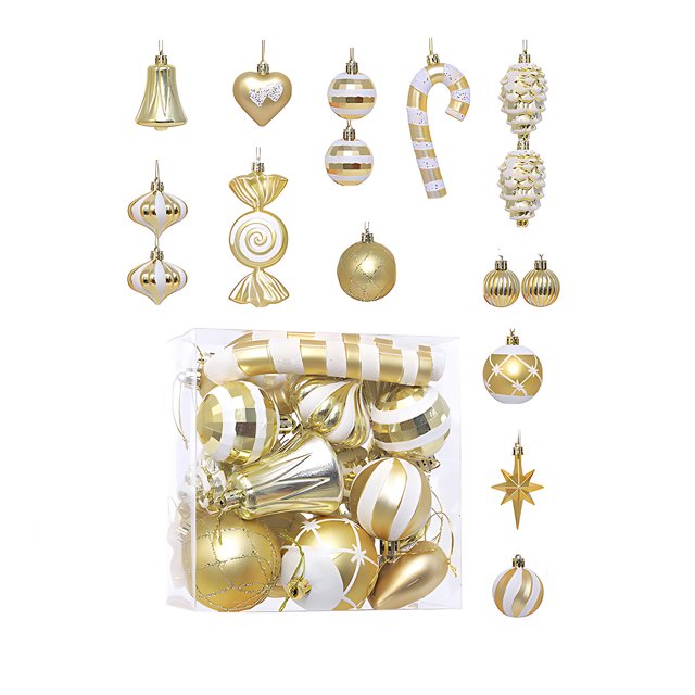 TopLLC 16 Pcs Christmas Tree Hanging Ornaments Set, Pre-Tied Shatterproof Plastic Assorted Baubles with Rope, Glitter Xmas Tree Decorative Pendants Christmas Decorations for Party Holiday Wedding