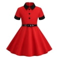 thumbnail image 1 of TopLLC Robe à Manches Courtes Col Rond Robe d'Été Rétro à Taille Nouée avec Boutons Robe Fille, 1 of 5