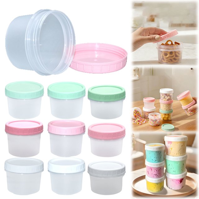 XIPYYKM 9 Pack- 4/5.4/6.76oz Freezer Storage Containers, Plastic Food Storage Containers with Twist Top Lids, BPA Free and Reusable Soup Containers with Lids, Leakproof/Microwave/Dishwasher Safe