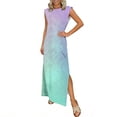 thumbnail image 3 of Mceream Robes d'Été pour Femmes Grande Taille2026 Col Rond Ample Fendue Sans Manches Robes Soleil Décontractées Longues Fluides Infroissables Plage Voyage Vacances Vêtements Multicolore P, 3 of 5