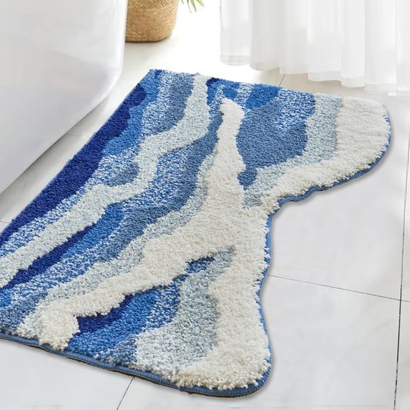 SiliPacks Tapis de Bain Thème Plage Côtière Bleu Mignon, Tapis de Bain Antidérapants Lavables pour Salle de Bain Chambre Cuisine Décor (20 Pouces X 31.5 Pouces)