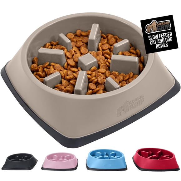 GORILLA GRIP Patent Pending Slow Feeder Dog Bowls Interactive Puzzle Toy for Dogs and Cats Food Training Keeps Pets Busy and Prevents Puppy Overeating All Breeds 100% BPA Free 2 Cup Beige