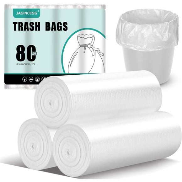 JASINCESS 3-4 Gallon Strong Trash Bags Garbage Bags Small Plastic Bags for home office kitchen (White-80)